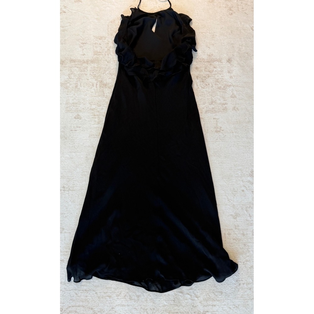 Lauren Ralph Lauren Black Silk Ruffle Halter Midi Dress Keyhole Size 10